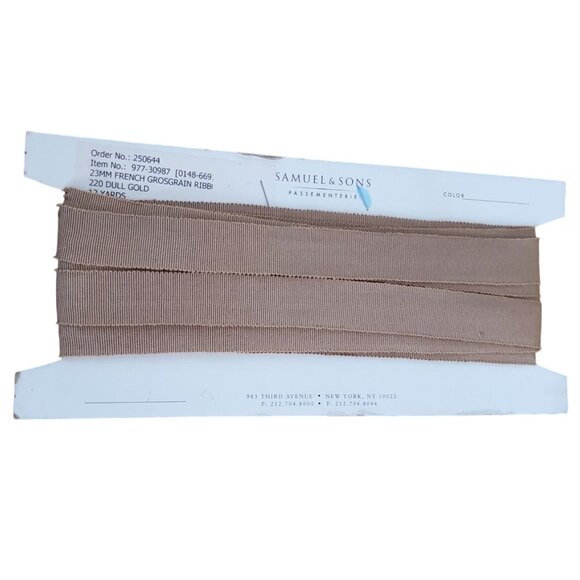 Samuel & Sons 12 Yard French Grosgrain Ribbon 1" Dull Gold Designer Discontinued - Picture 6 of 6